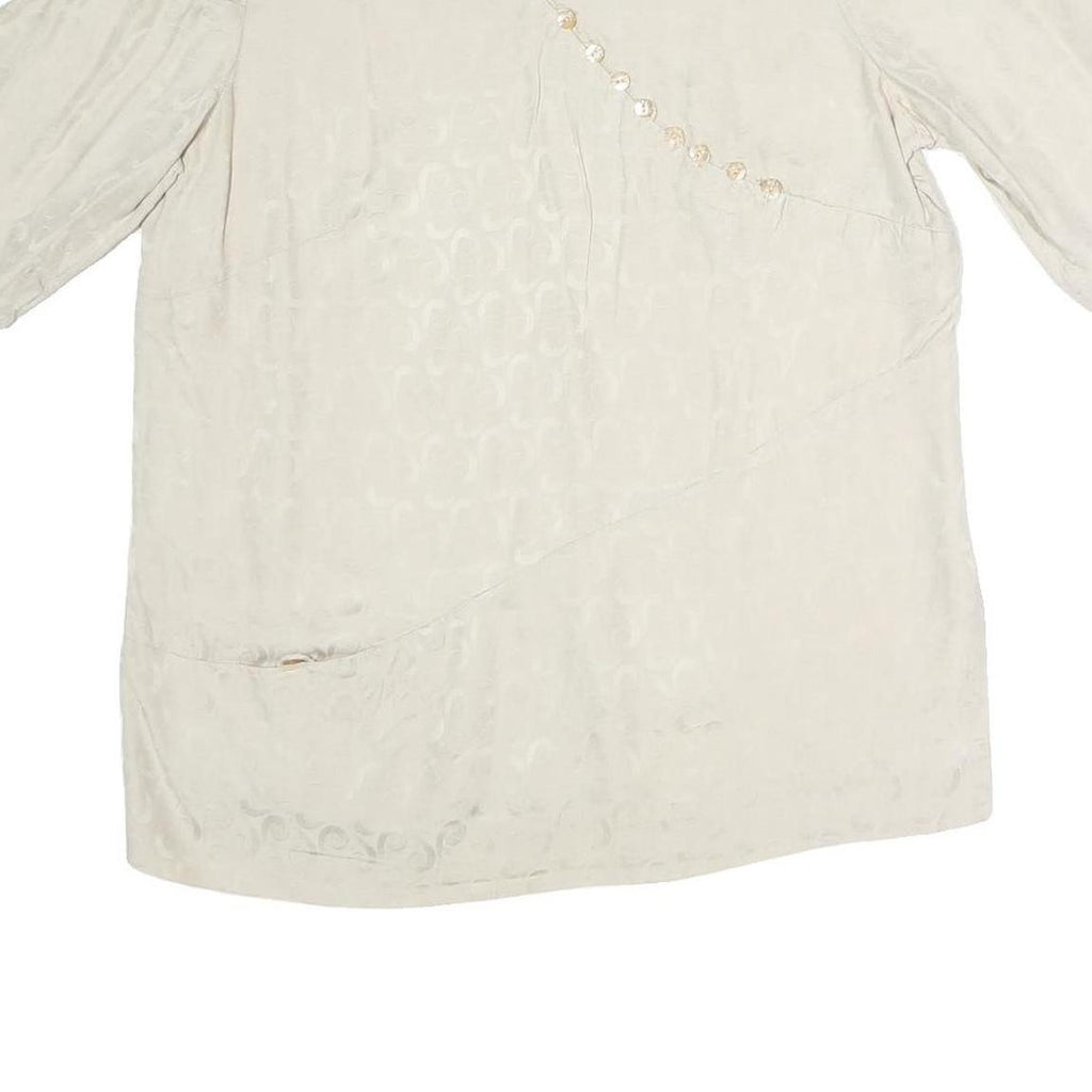 GERTRUD Womens Cream Printed Top Short Sleeve V Neck M Elegant Button Detail