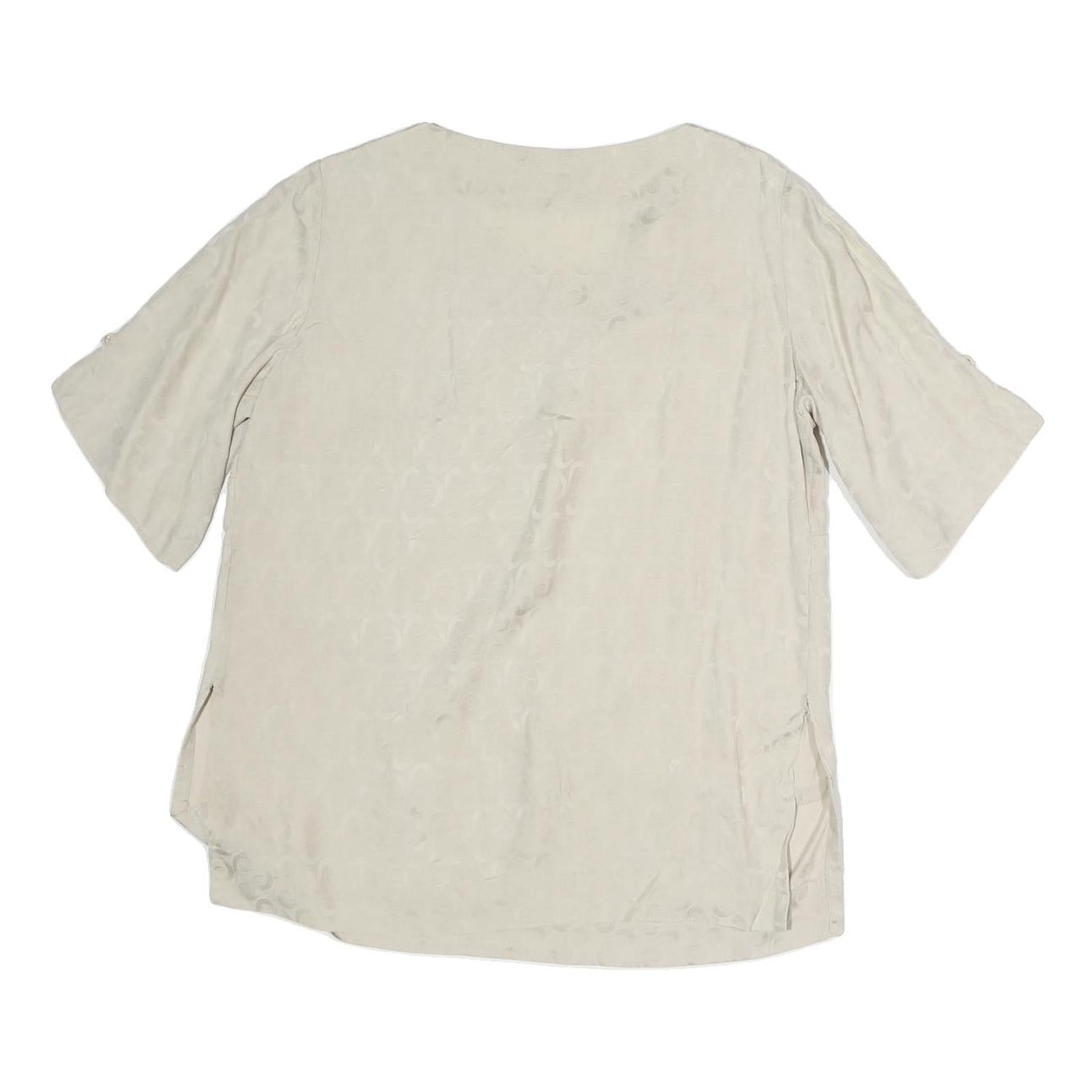 GERTRUD Womens Cream Printed Top Short Sleeve V Neck M Elegant Button Detail