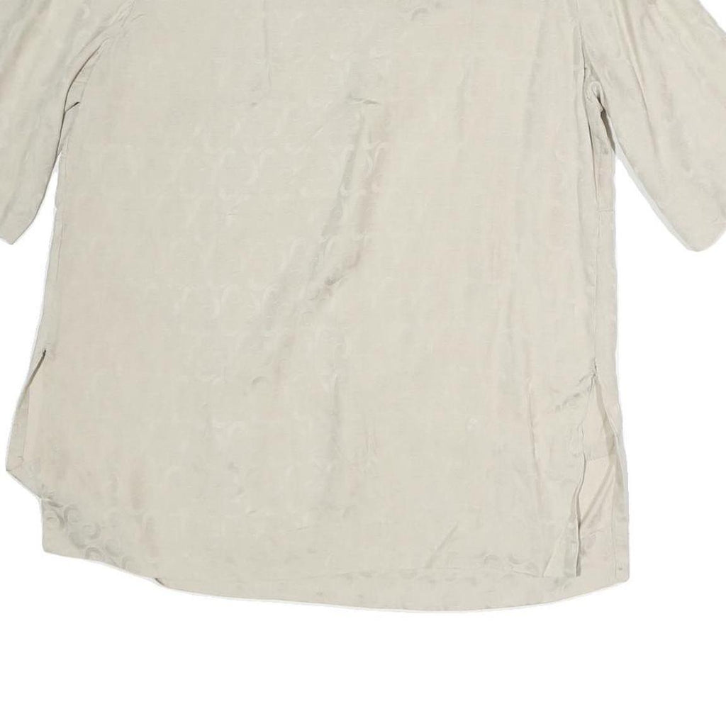 GERTRUD Womens Cream Printed Top Short Sleeve V Neck M Elegant Button Detail