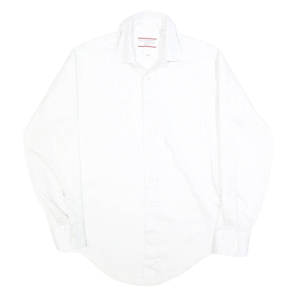 SEARS Mens White Plain Shirt M Classic Long Sleeve Button Collar Cotton Blend