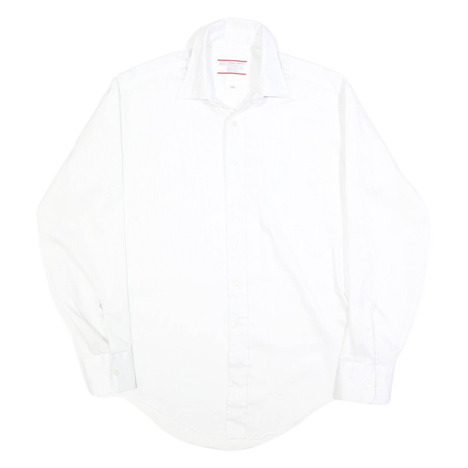 SEARS Mens White Plain Shirt M Classic Long Sleeve Button Collar Cotton Blend