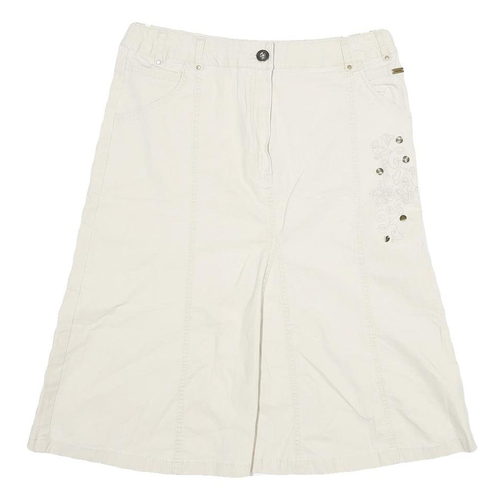INFLUENCE Womens Cream Cotton Blend A-Line Knee Length Woven Skirt L Embroidery