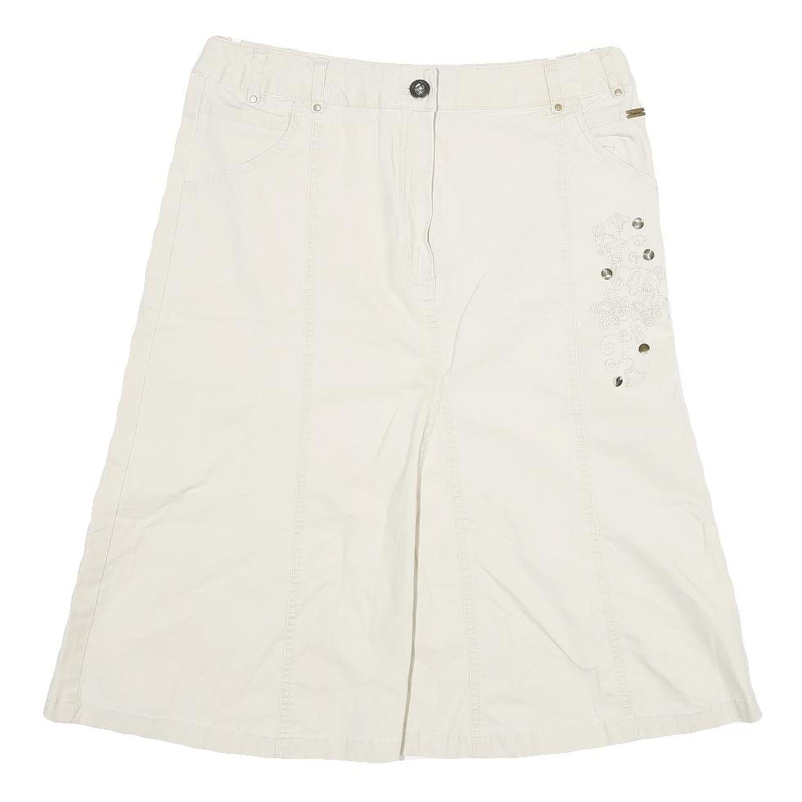 INFLUENCE Womens Cream Cotton Blend A-Line Knee Length Woven Skirt L Embroidery