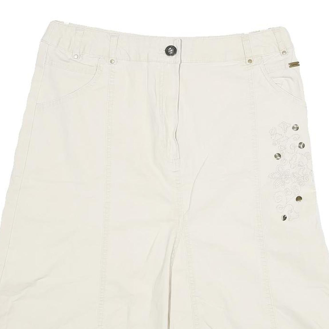 INFLUENCE Womens Cream Cotton Blend A-Line Knee Length Woven Skirt L Embroidery