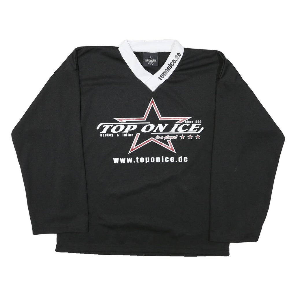 Mens Black & White Top On Ice Graphic Long Sleeve V-Neck Sports T-Shirt L