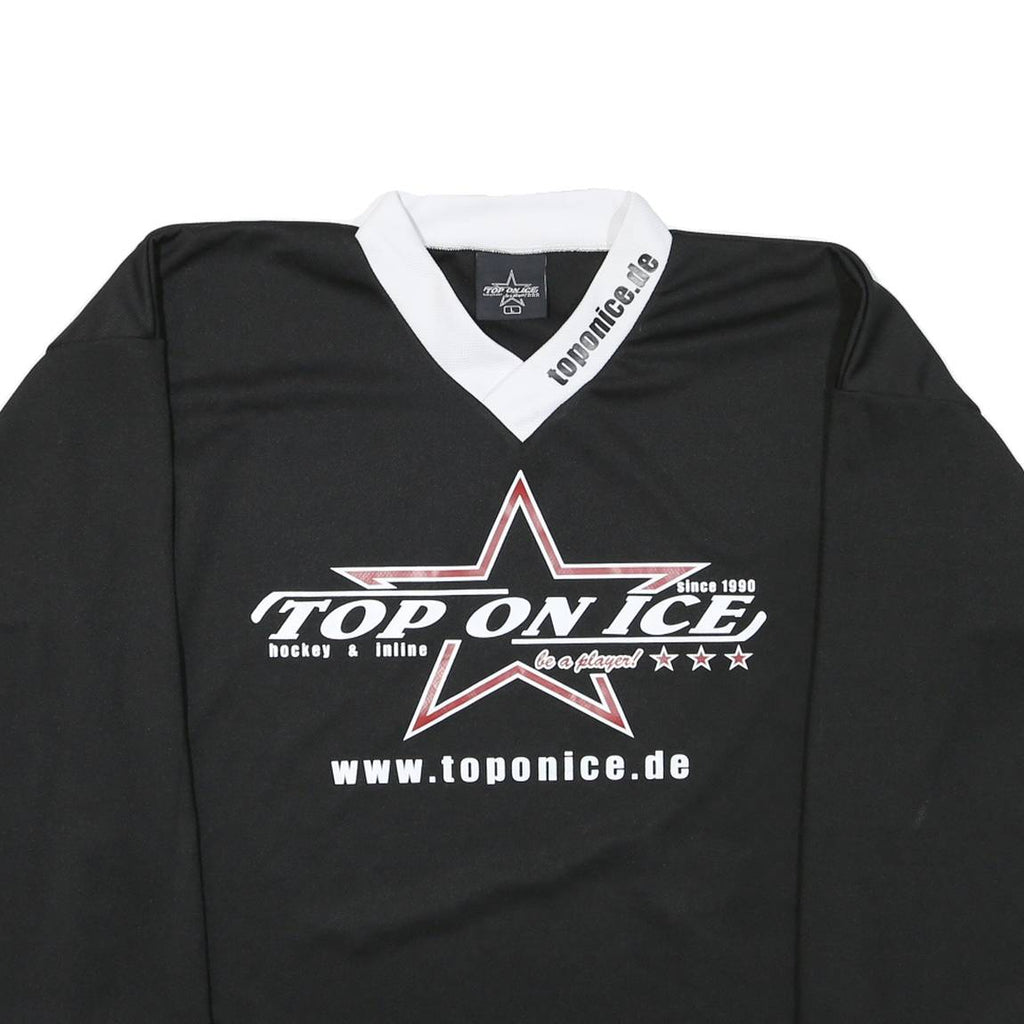 Mens Black & White Top On Ice Graphic Long Sleeve V-Neck Sports T-Shirt L