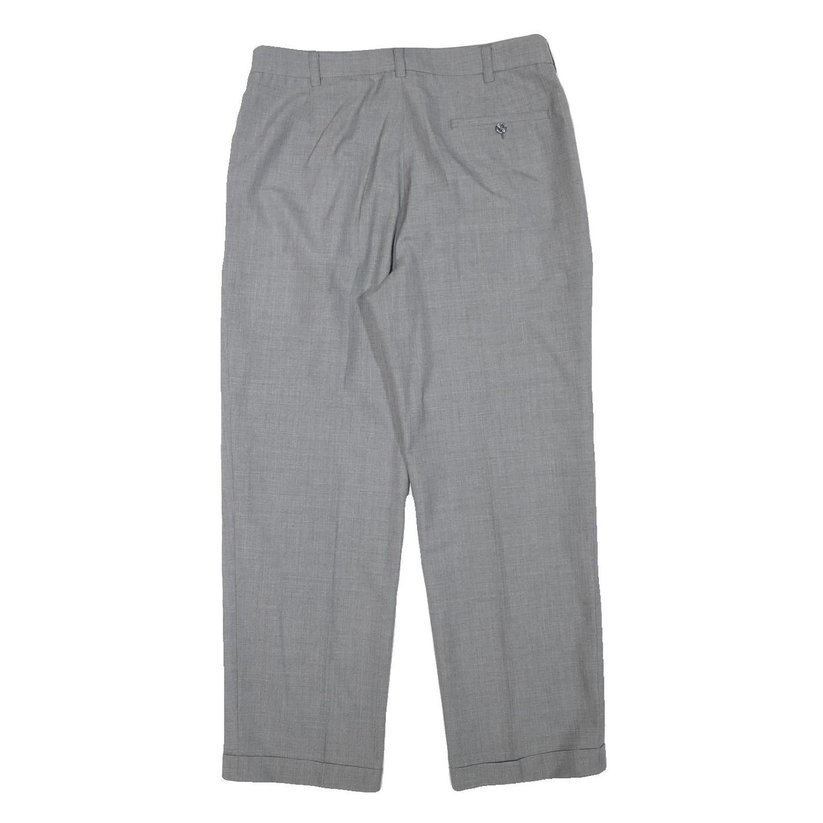 Mens Grey Wool Blend Regular Fit Straight Trousers W32 L28 Classic Formal