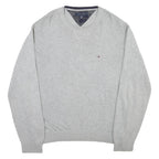 TOMMY HILFIGER Mens Grey Pullover Cotton Plain Knit Crew Neck Jumper XL Relaxed