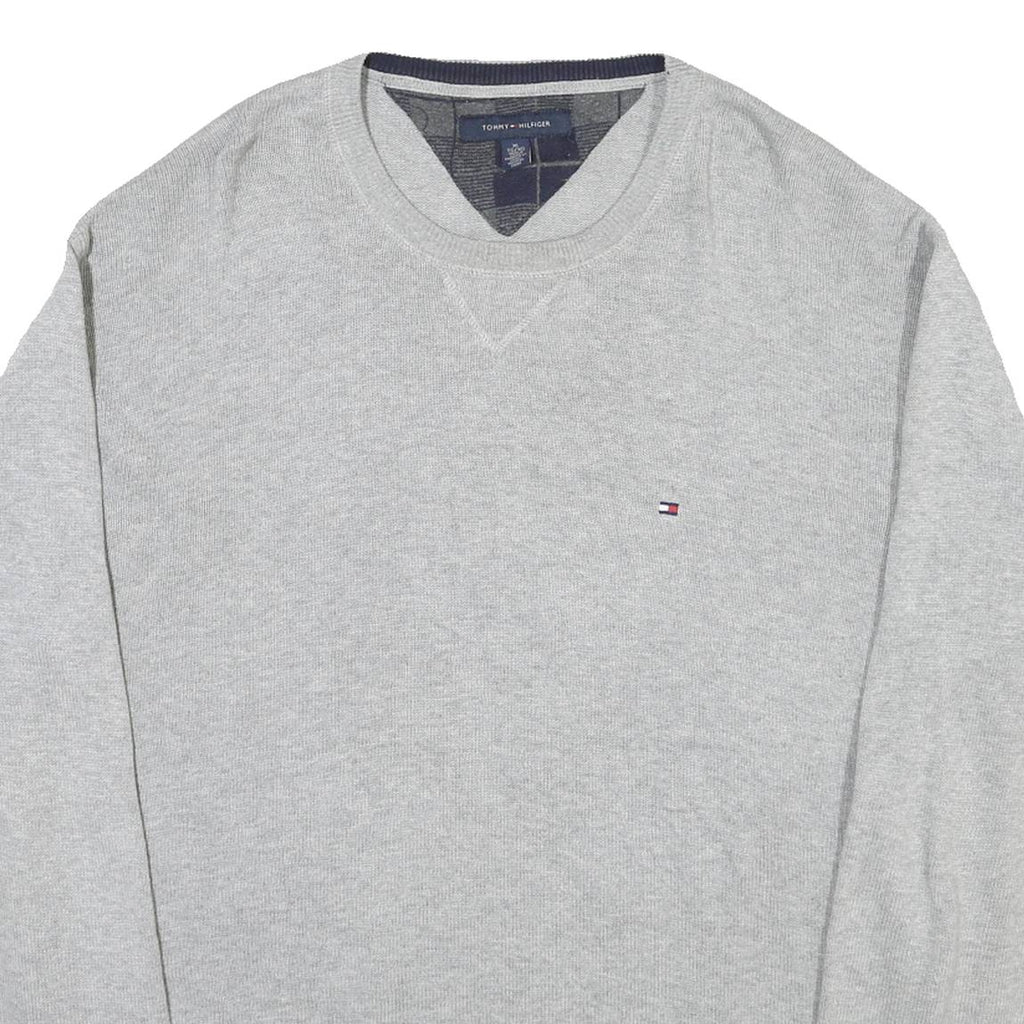 TOMMY HILFIGER Mens Grey Pullover Cotton Plain Knit Crew Neck Jumper XL Relaxed