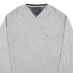 TOMMY HILFIGER Mens Grey Pullover Cotton Plain Knit Crew Neck Jumper XL Relaxed