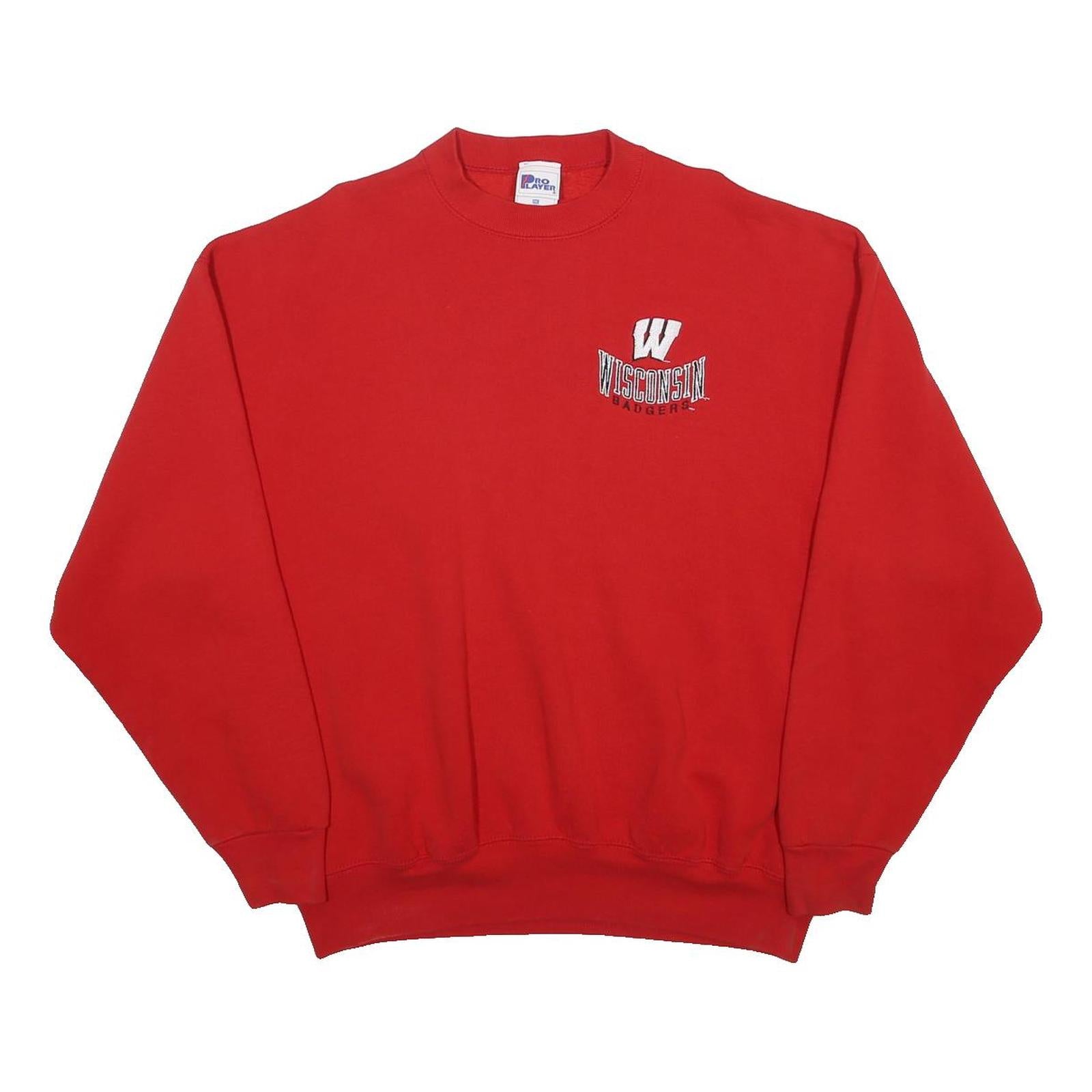 PRO PLAYER Mens Red Wisconsin Badgers Crew Neck 2XL Sports Sweatshirt Cotton