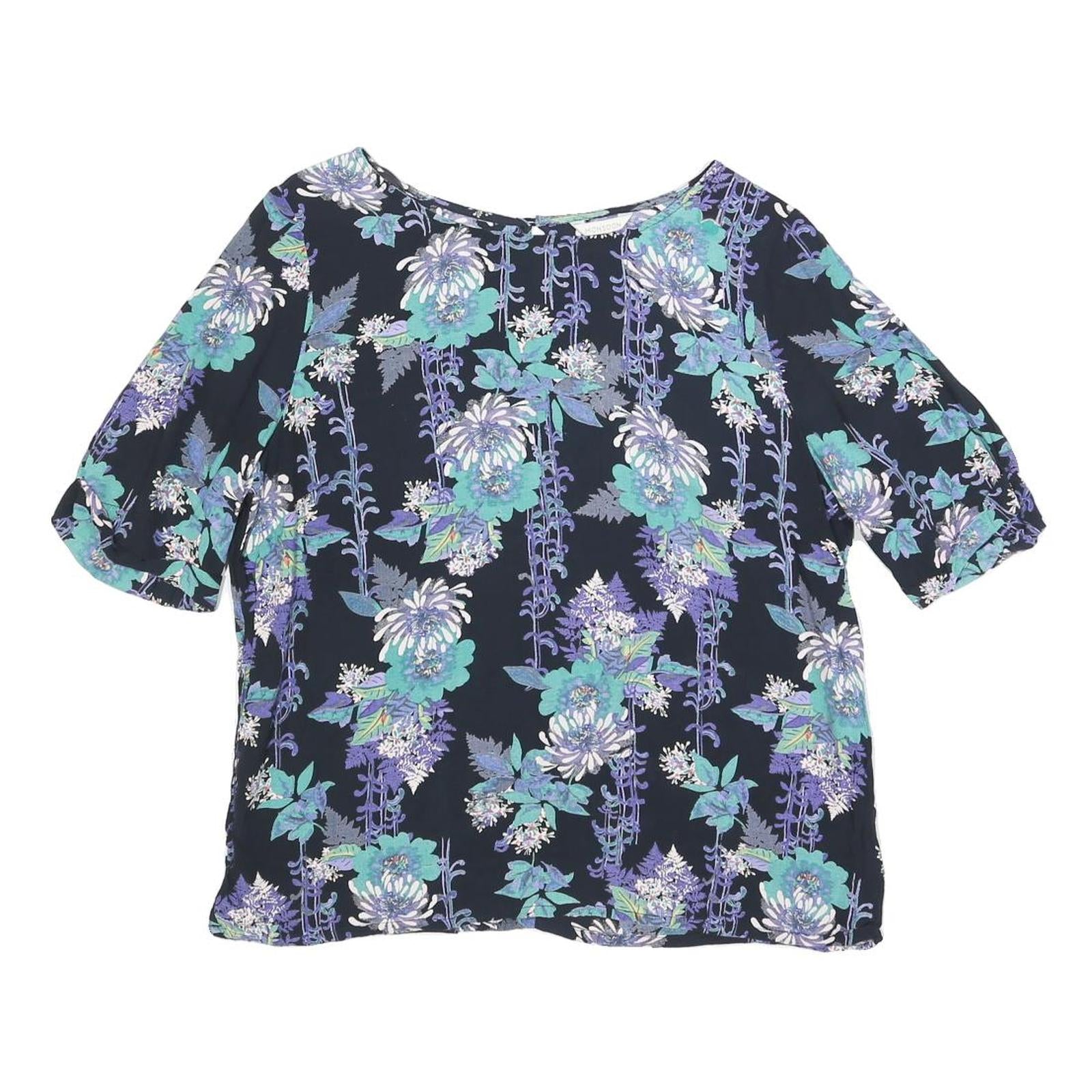 MONSOON Womens Blue Printed Blouse Short Sleeve Round Neck Floral UK 12