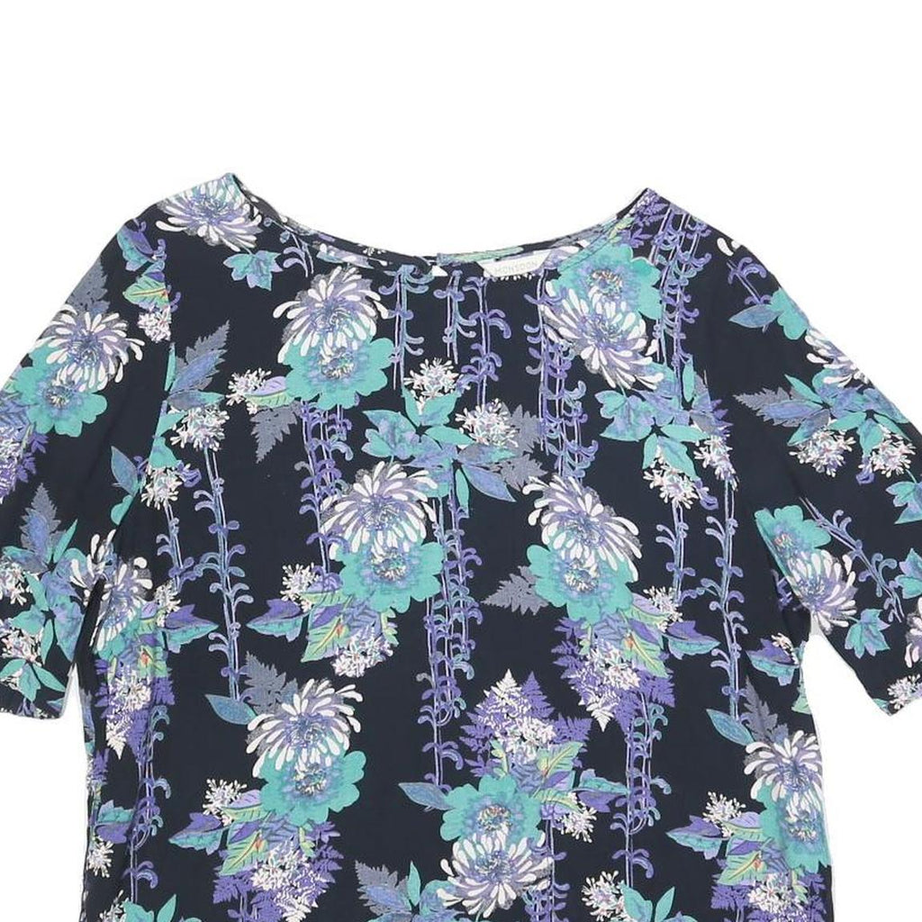 MONSOON Womens Blue Printed Blouse Short Sleeve Round Neck Floral UK 12