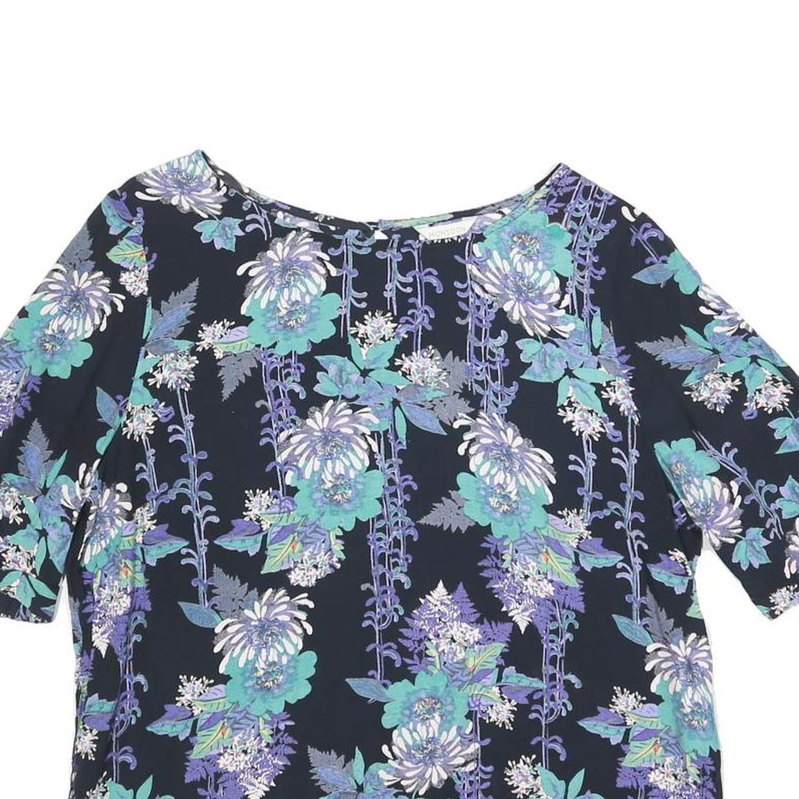 MONSOON Womens Blue Printed Blouse Short Sleeve Round Neck Floral UK 12