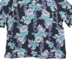 MONSOON Womens Blue Printed Blouse Short Sleeve Round Neck Floral UK 12