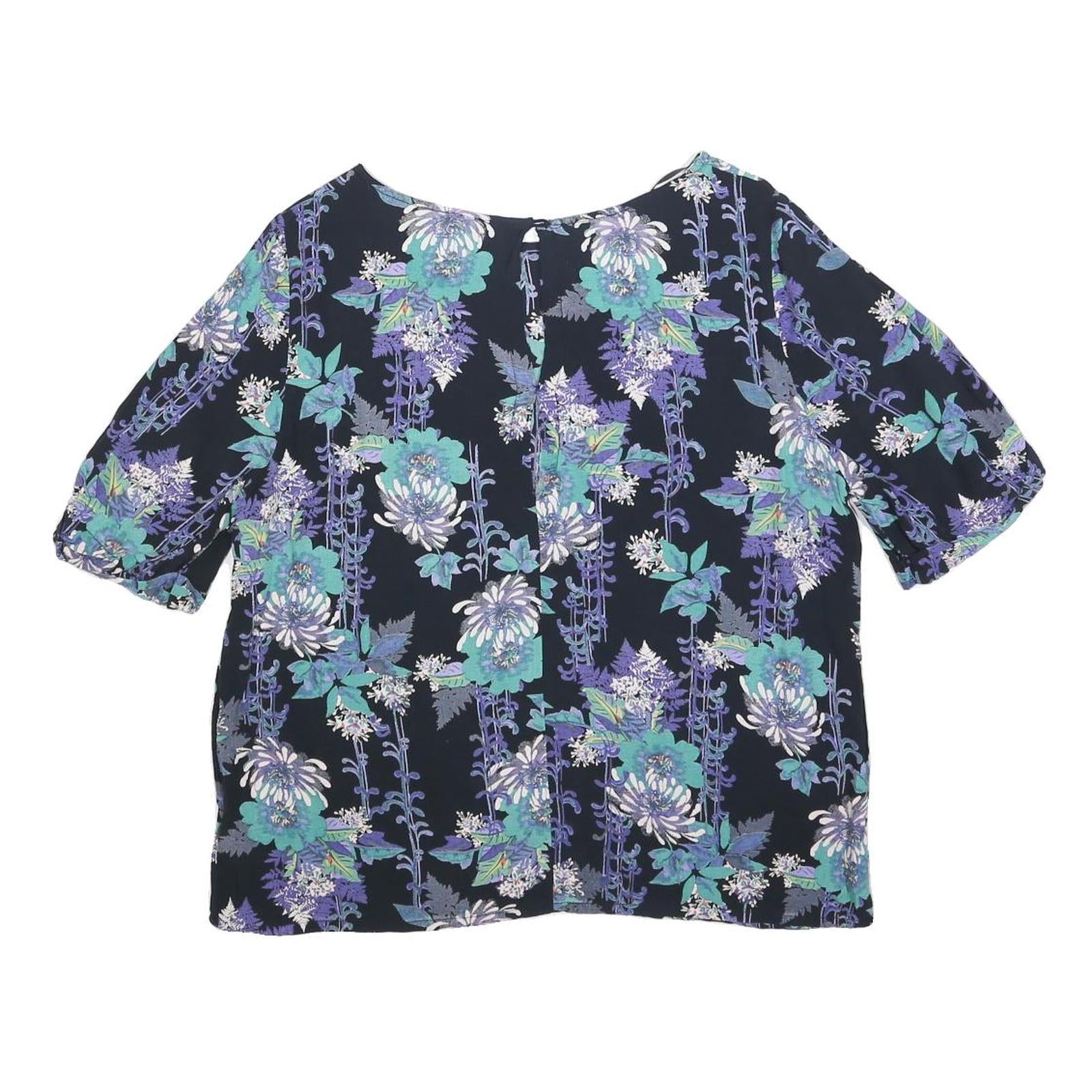 MONSOON Womens Blue Printed Blouse Short Sleeve Round Neck Floral UK 12