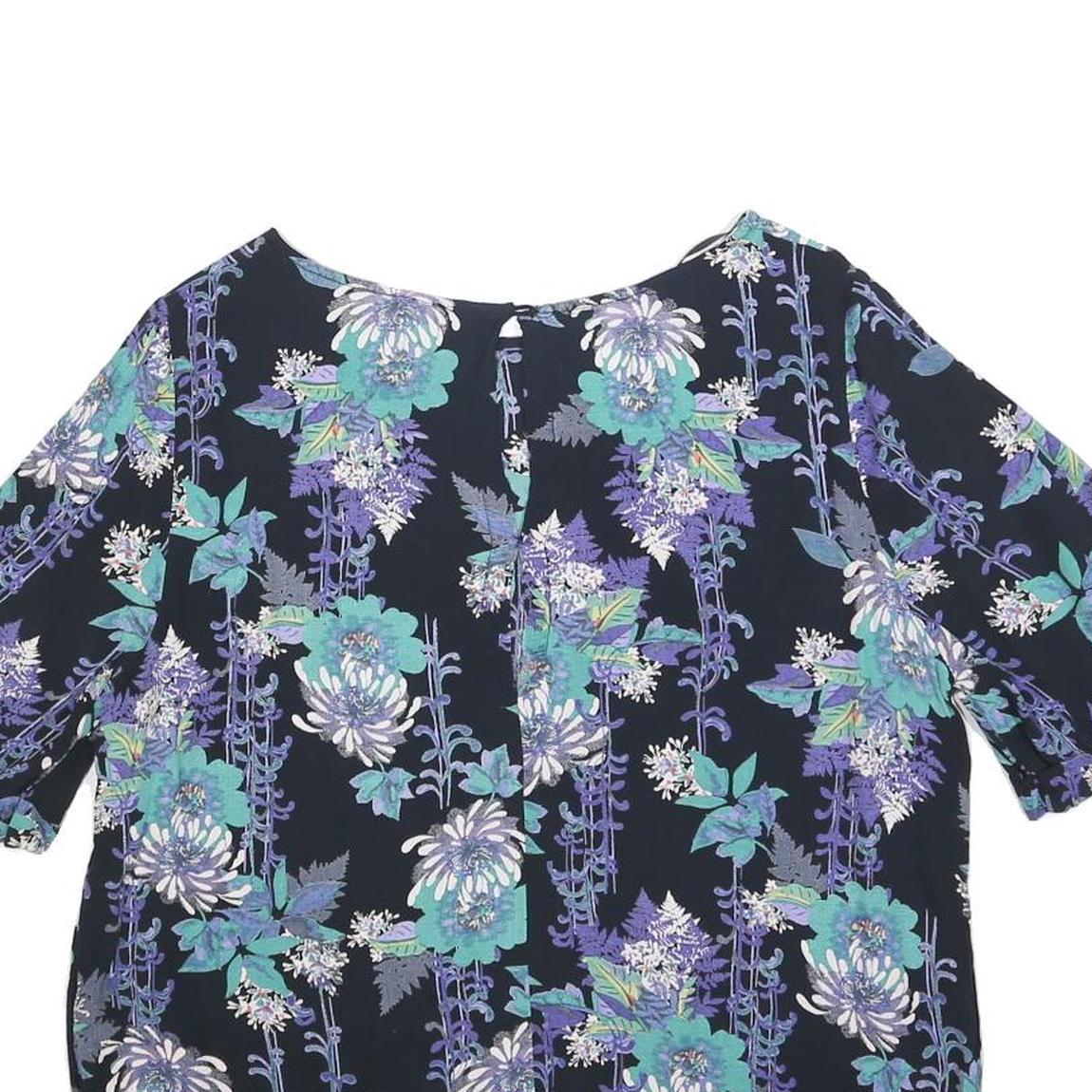 MONSOON Womens Blue Printed Blouse Short Sleeve Round Neck Floral UK 12