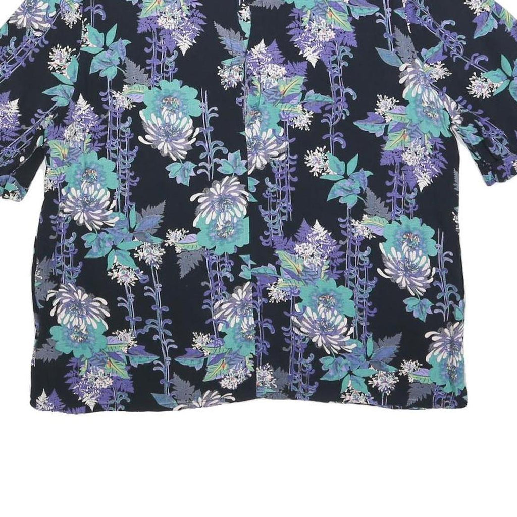 MONSOON Womens Blue Printed Blouse Short Sleeve Round Neck Floral UK 12