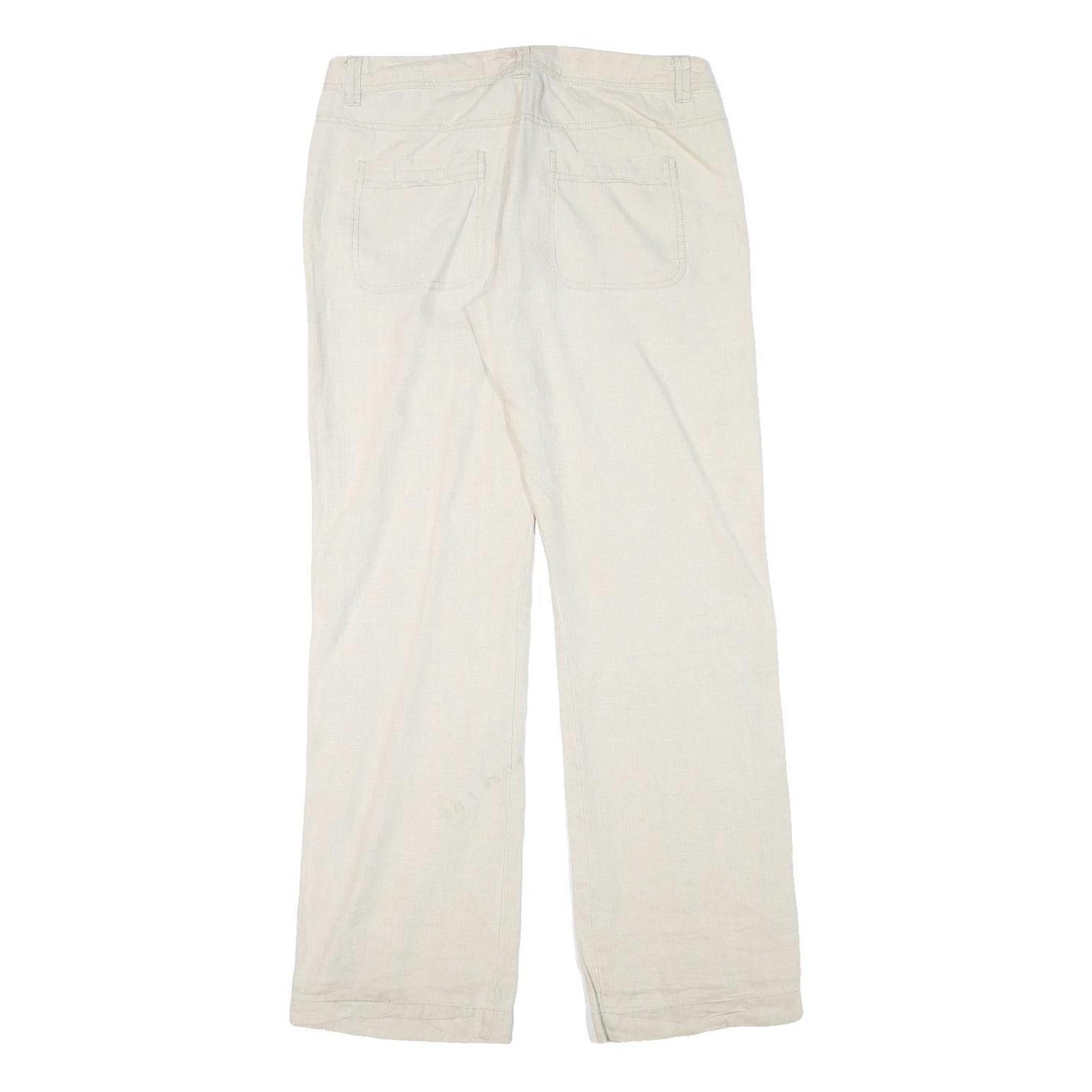 TWIK Womens Linen Cream Regular Fit Straight Leg Trousers W30 L32 Casual Summer