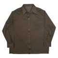 Mens Plain Shirt Brown 90s Long Sleeve L