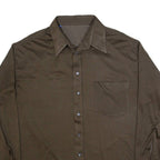 Mens Plain Shirt Brown 90s Long Sleeve L
