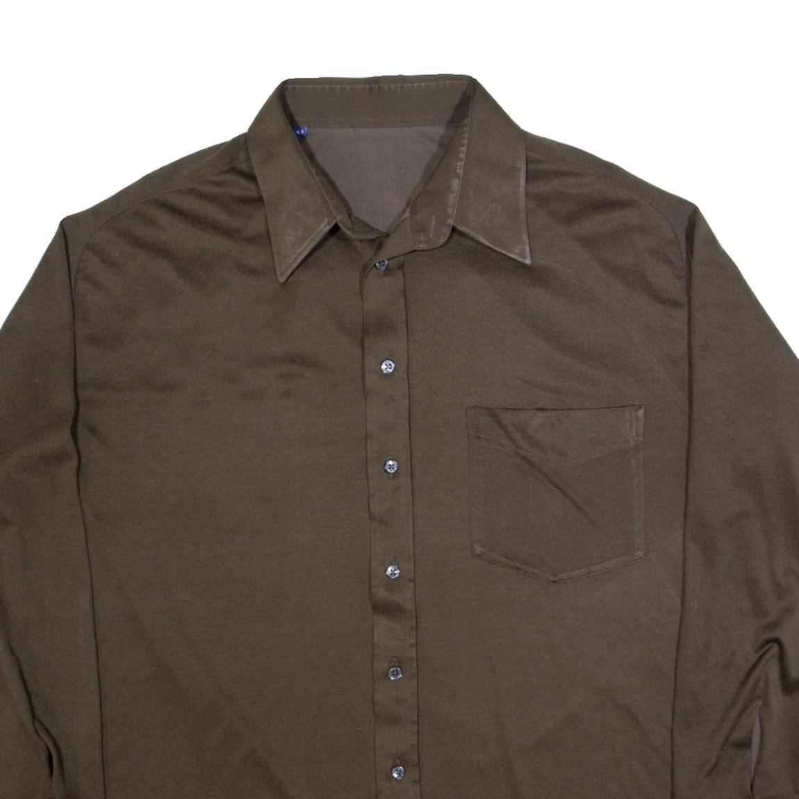 Mens Plain Shirt Brown 90s Long Sleeve L