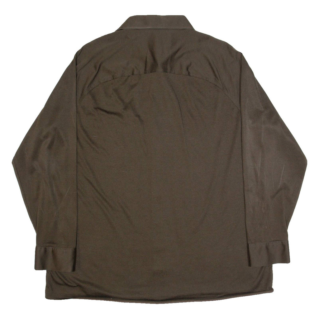 Mens Plain Shirt Brown 90s Long Sleeve L