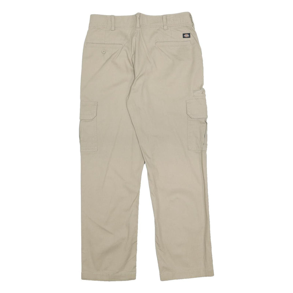 DICKIES Mens Cotton Blend Beige Regular Cargo Trousers W32 L30 Workwear Zip