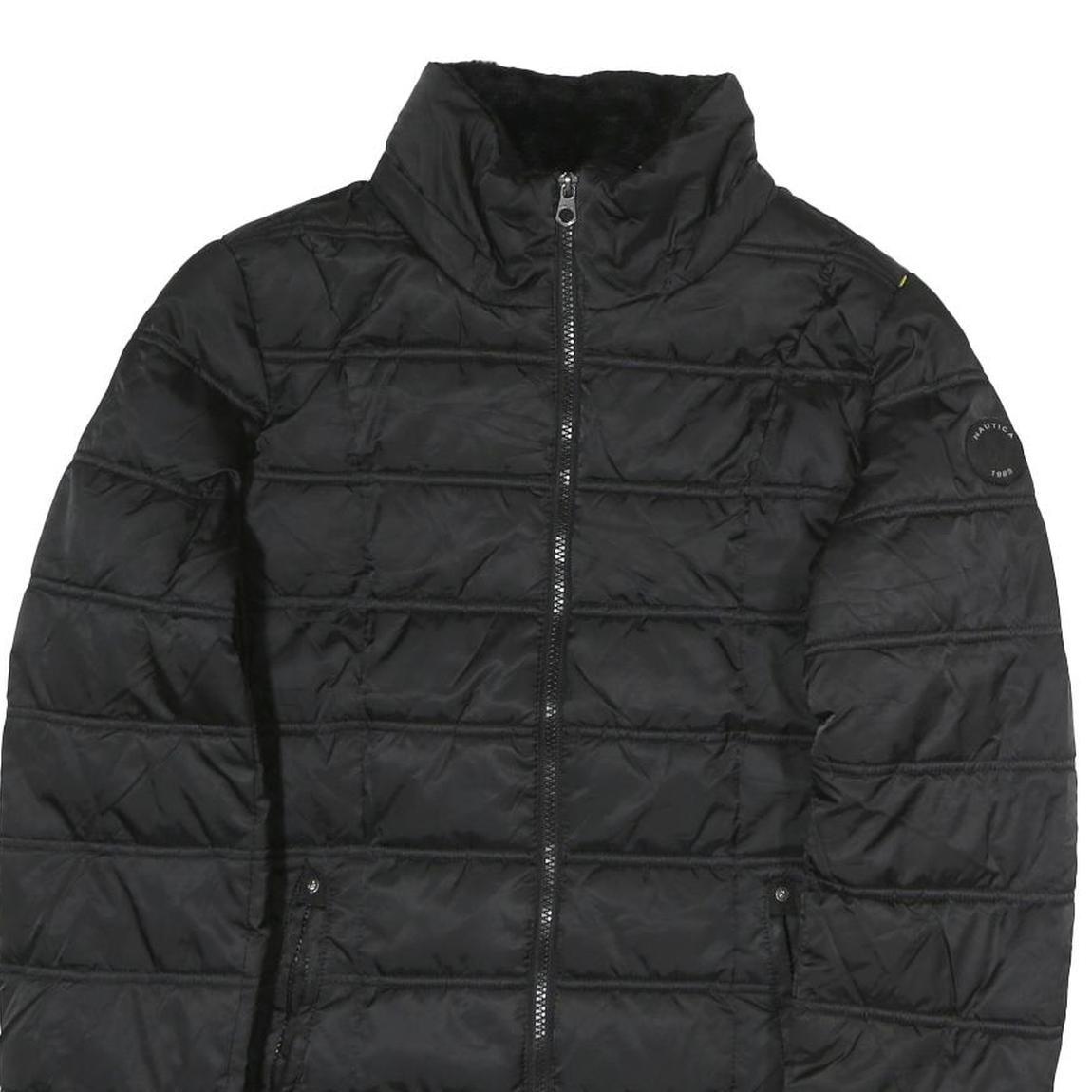NAUTICA Womens Black Puffer Jacket L Polyester Zip Casual Quilted Winter Warm