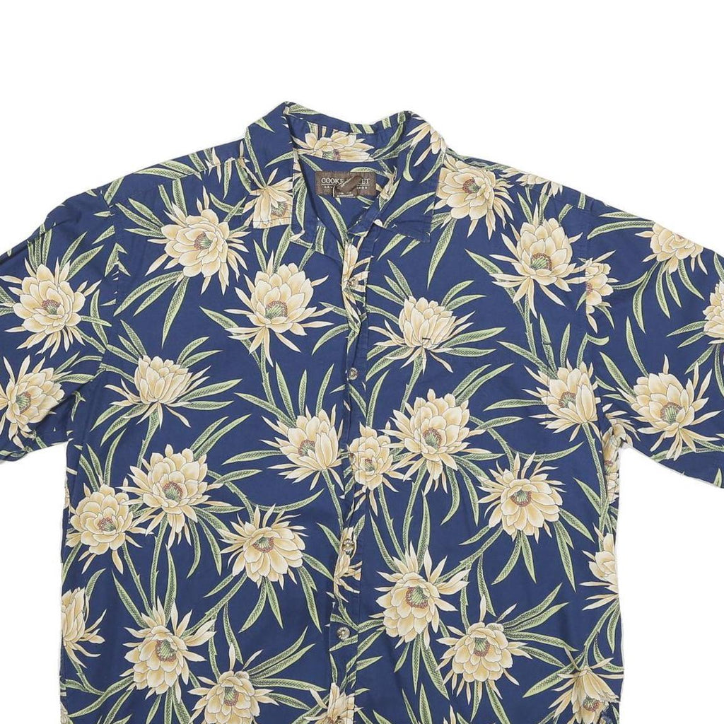 COOKE STREET Mens Blue Floral Cotton Blend Hawaiian Shirt M Short Sleeve Button