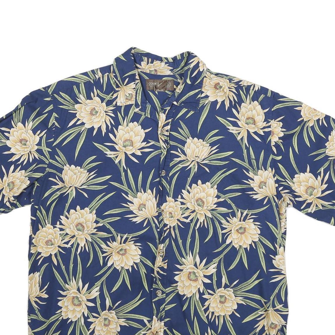 COOKE STREET Mens Blue Floral Cotton Blend Hawaiian Shirt M Short Sleeve Button