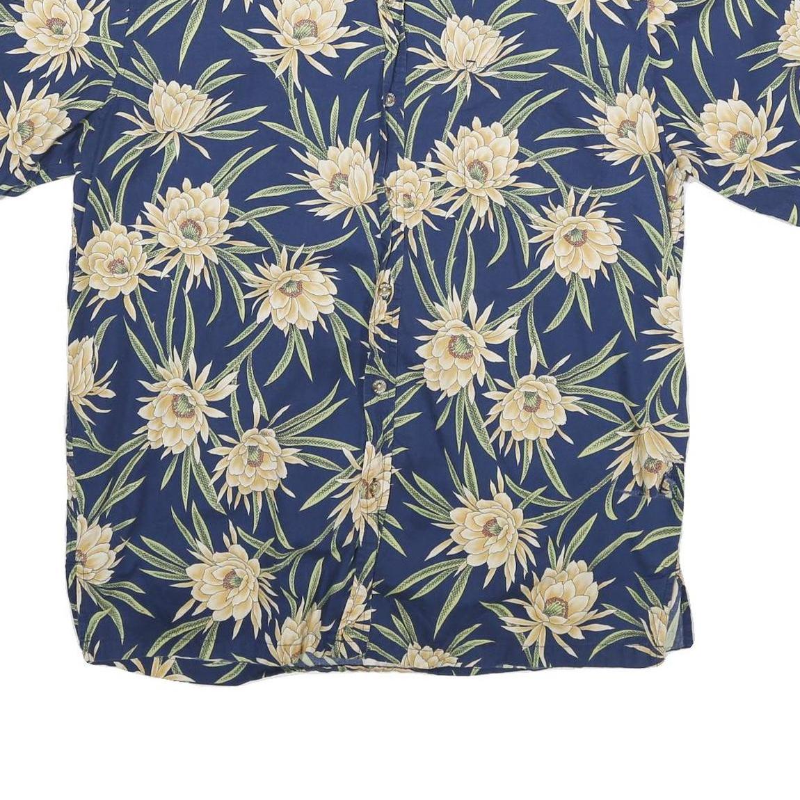 COOKE STREET Mens Blue Floral Cotton Blend Hawaiian Shirt M Short Sleeve Button