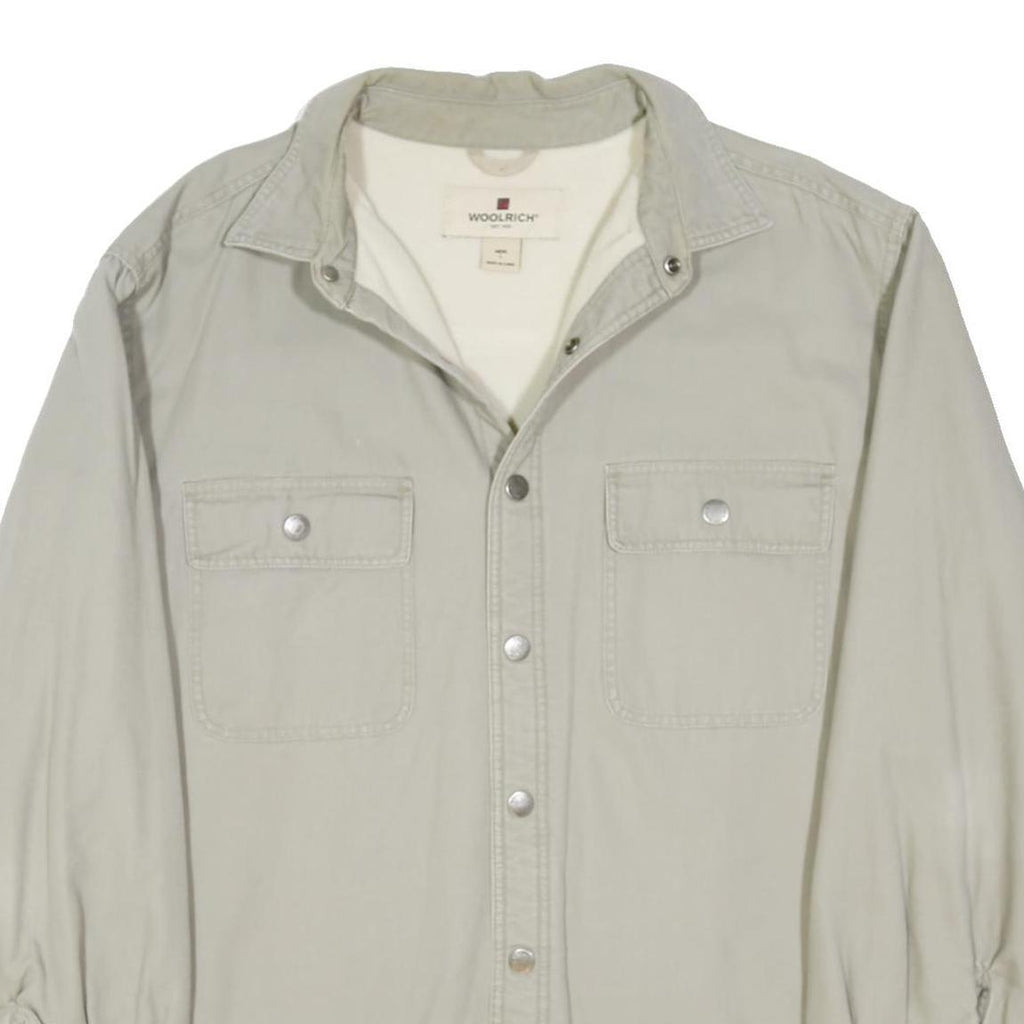 WOOLRICH Mens Beige Button Jacket L Cotton Blend Classic Fit Casual Style