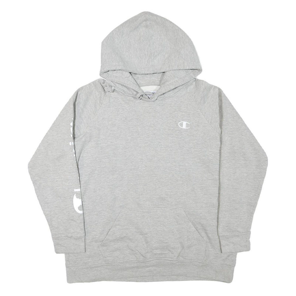 CHAMPION Womens Grey Hoodie M Cotton Blend Pullover Logo Print