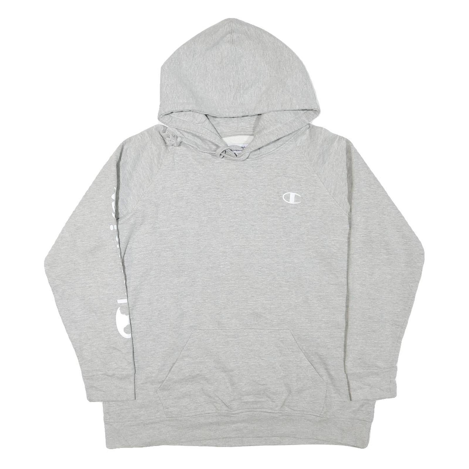CHAMPION Womens Grey Hoodie M Cotton Blend Pullover Logo Print