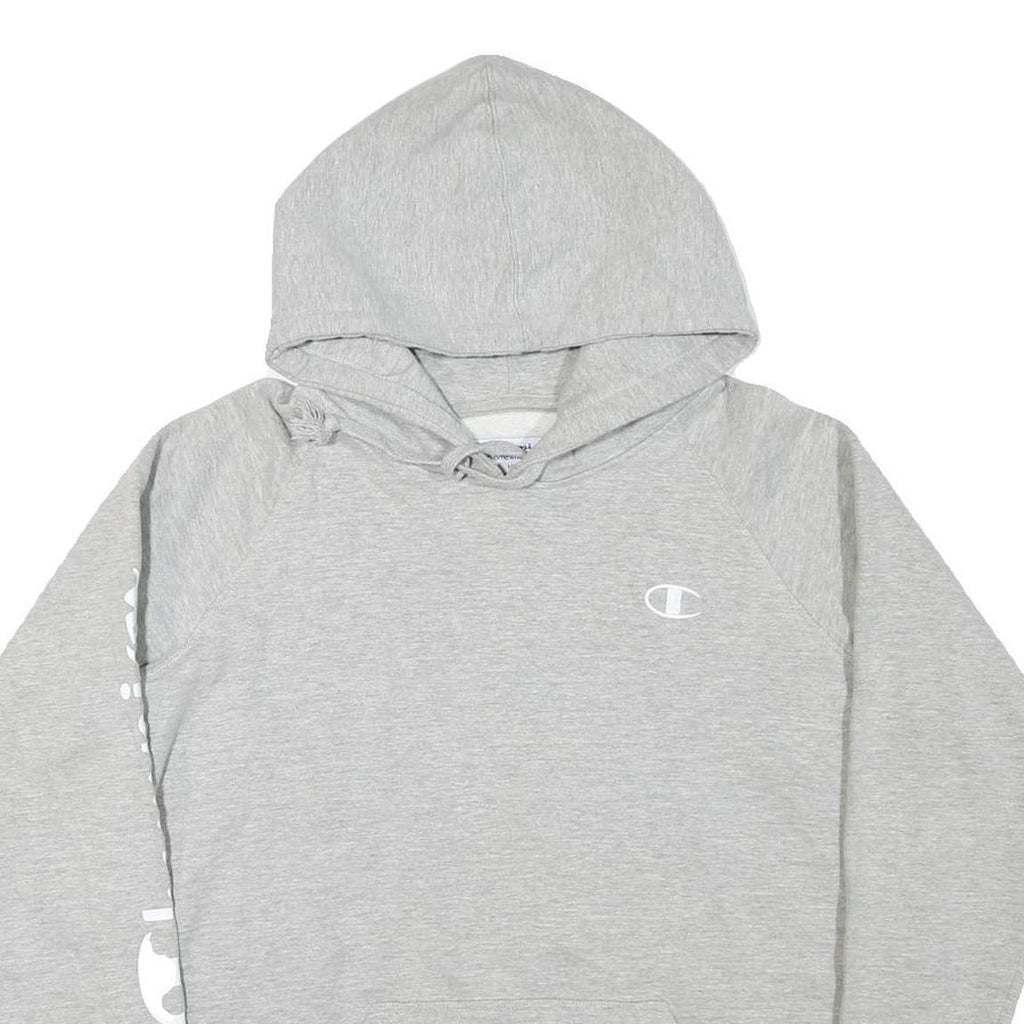 CHAMPION Womens Grey Hoodie M Cotton Blend Pullover Logo Print