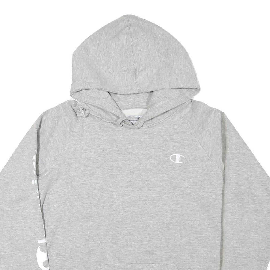CHAMPION Womens Grey Hoodie M Cotton Blend Pullover Logo Print