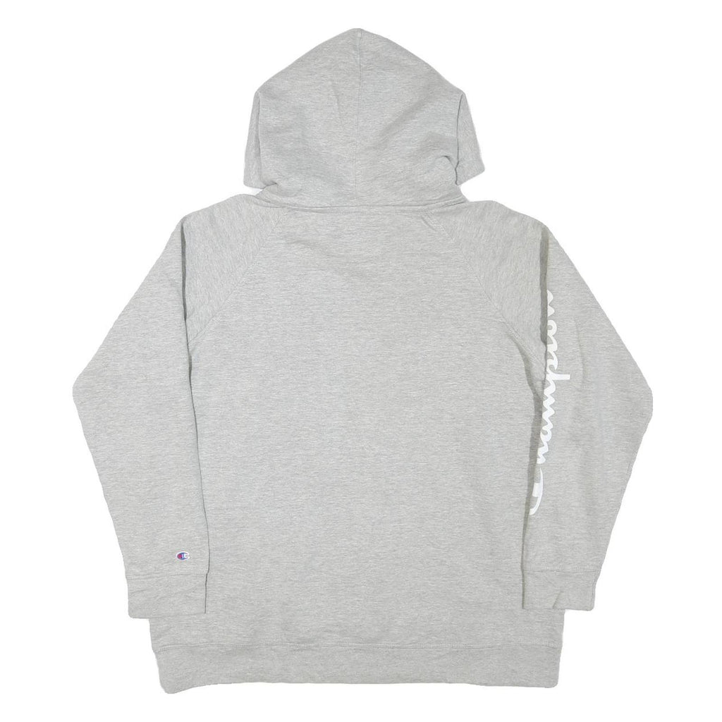 CHAMPION Womens Grey Hoodie M Cotton Blend Pullover Logo Print