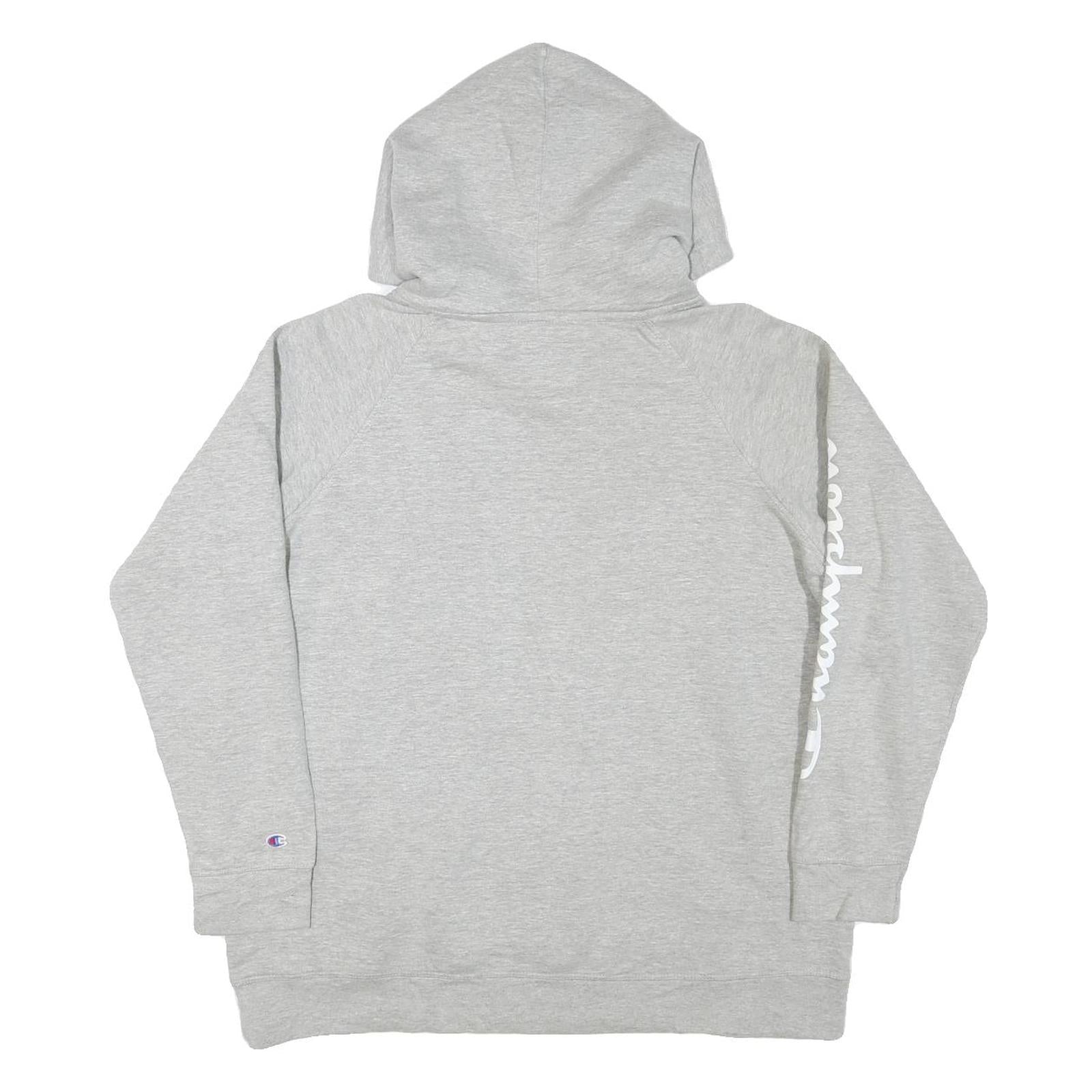 CHAMPION Womens Grey Hoodie M Cotton Blend Pullover Logo Print