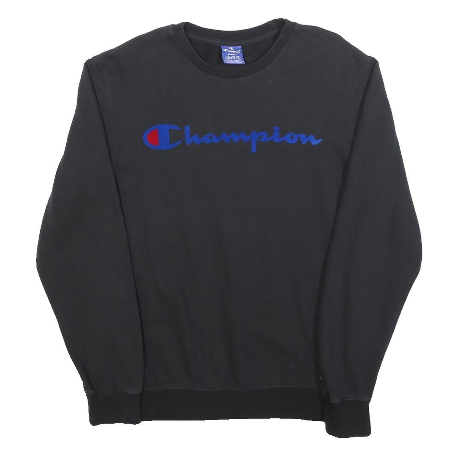 CHAMPION Mens Black Crew Neck S Cotton Blend Logo Sweatshirt