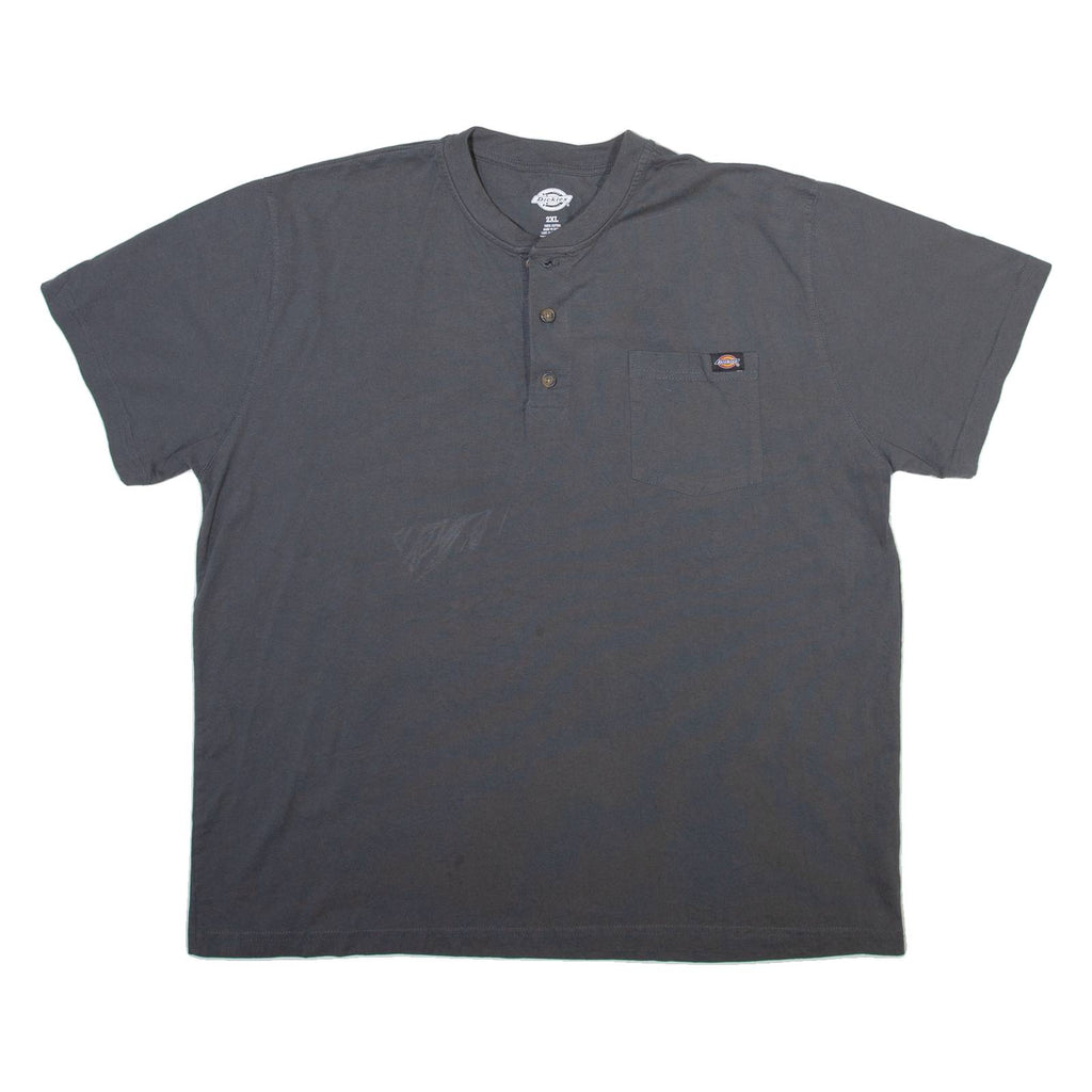 DICKIES Mens T-Shirt Grey Button Neck 2XL