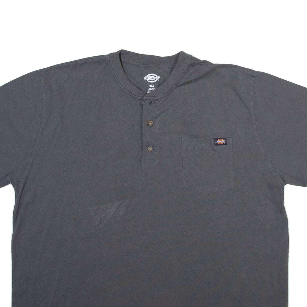 DICKIES Mens T-Shirt Grey Button Neck 2XL