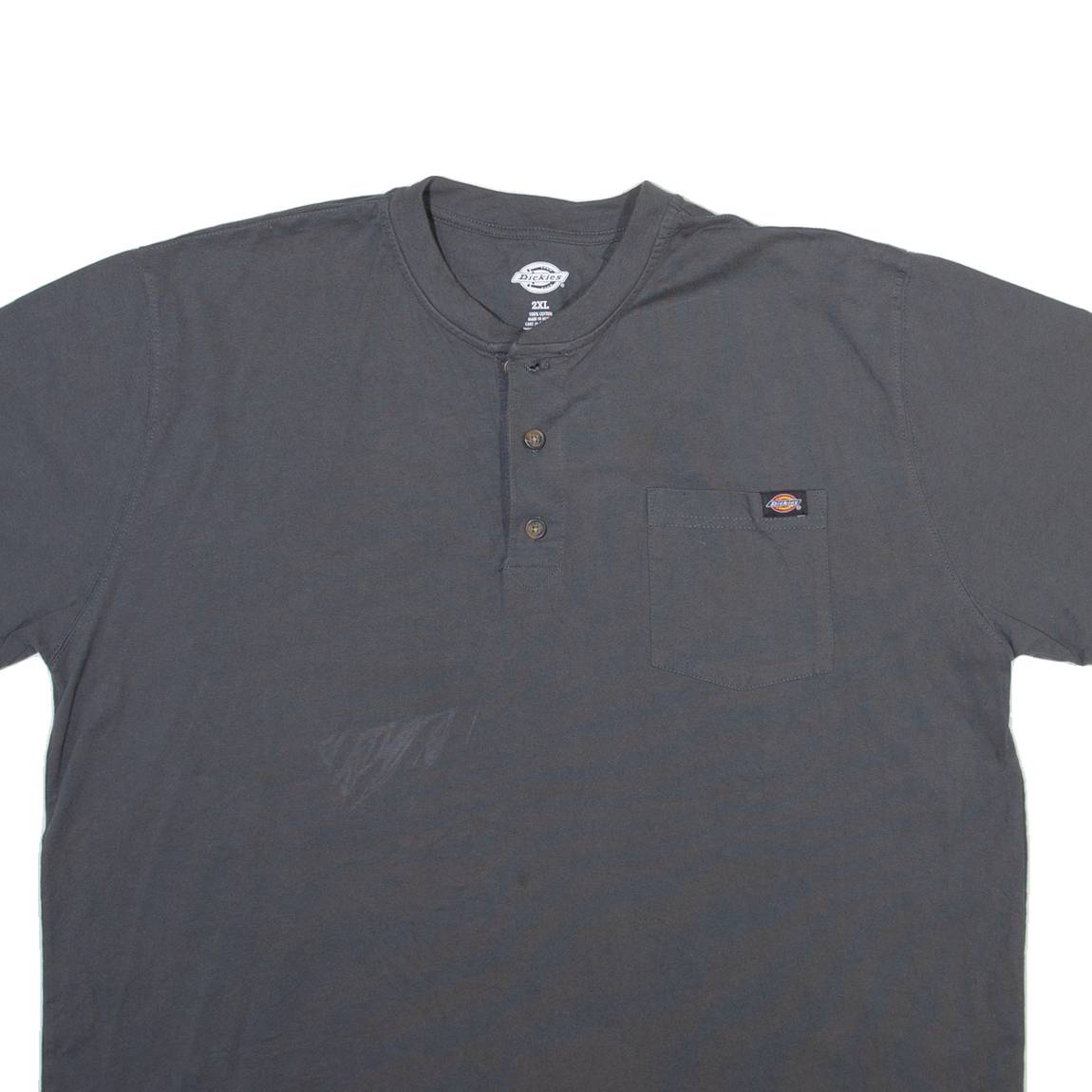 DICKIES Mens T-Shirt Grey Button Neck 2XL