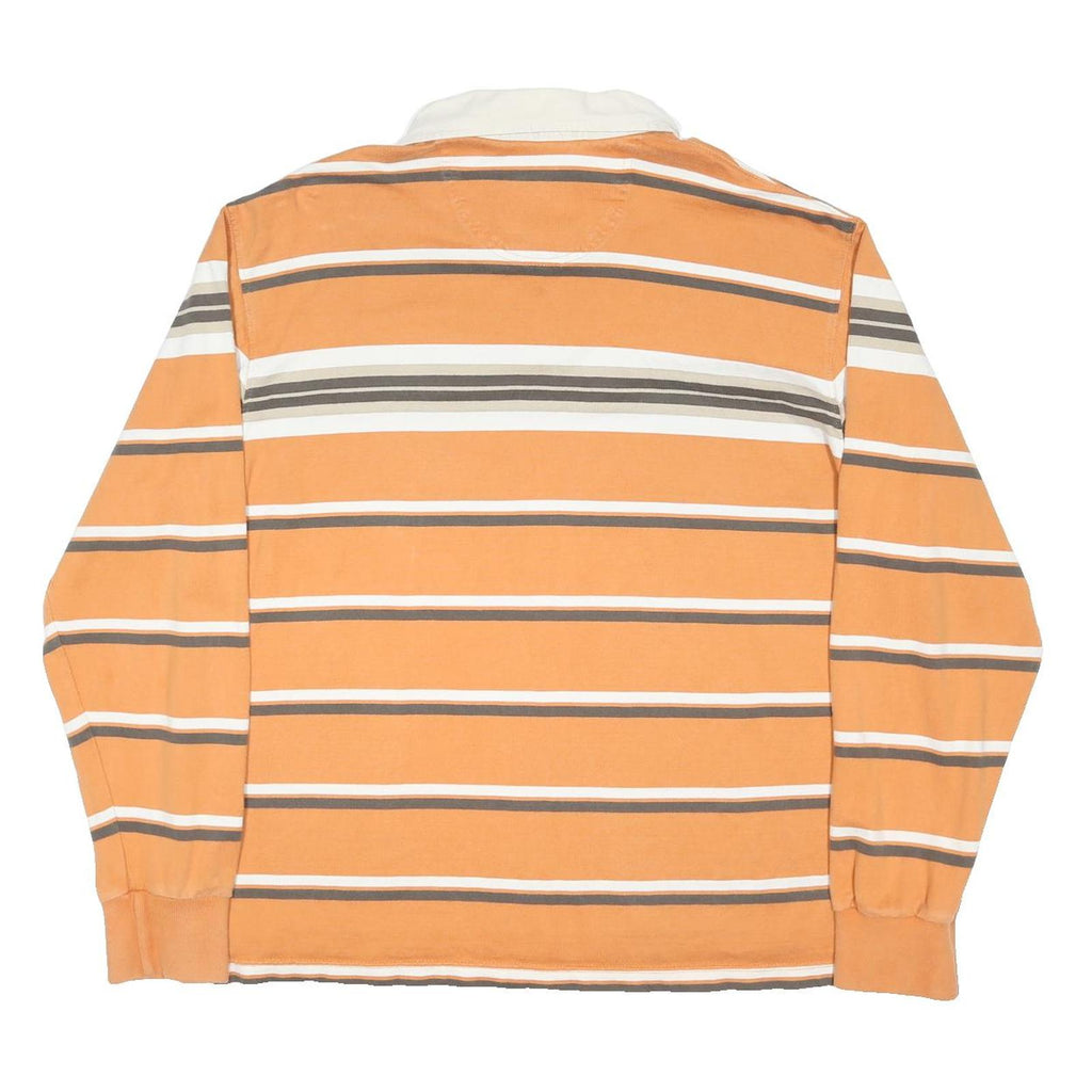 IZOD Mens Orange & White Striped Long Sleeve Polo Shirt XL Cotton Blend Casual