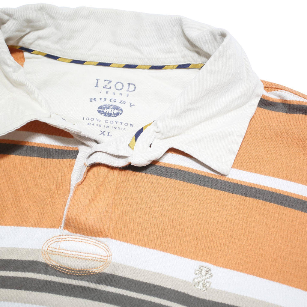 IZOD Mens Orange & White Striped Long Sleeve Polo Shirt XL Cotton Blend Casual