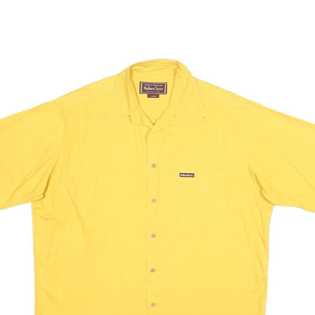 MARLBORO Mens Yellow Cotton Shirt L Short Sleeve Casual Classic