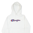 CHAMPION Mens White Pullover Hoodie L Cotton Blend Classic Logo Sweatshirt
