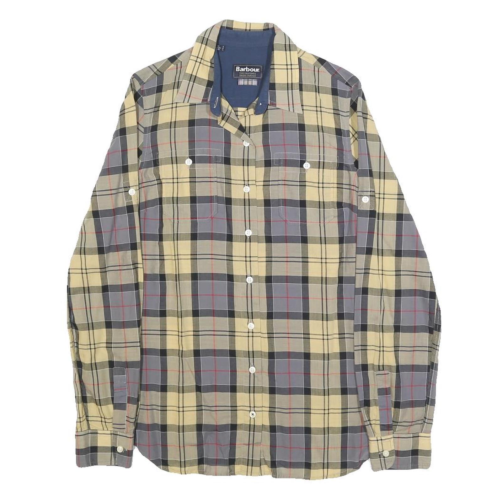 BARBOUR Womens Yellow & Grey Check Shirt UK 8 Long Sleeve Cotton Classic