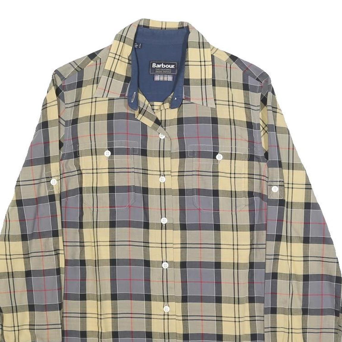 BARBOUR Womens Yellow & Grey Check Shirt UK 8 Long Sleeve Cotton Classic