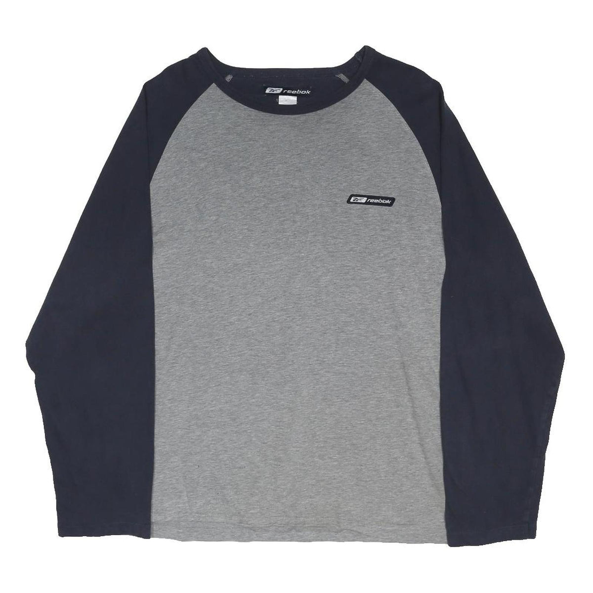 REEBOK Mens Grey & Navy Long Sleeve Crew Neck Cotton Blend T-Shirt L
